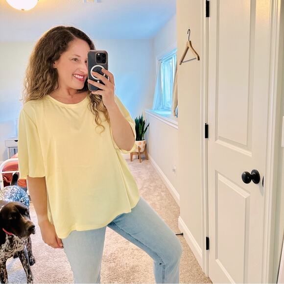 NWT MNG Yellow Satin Blouse 18 - Picture 1 of 7